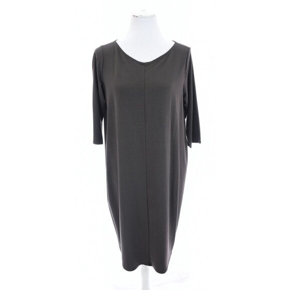Eileen Fisher Sz S Gray Viscose Jersey V Neck Shift Tunic Dress Stretch Knit - Picture 8 of 8